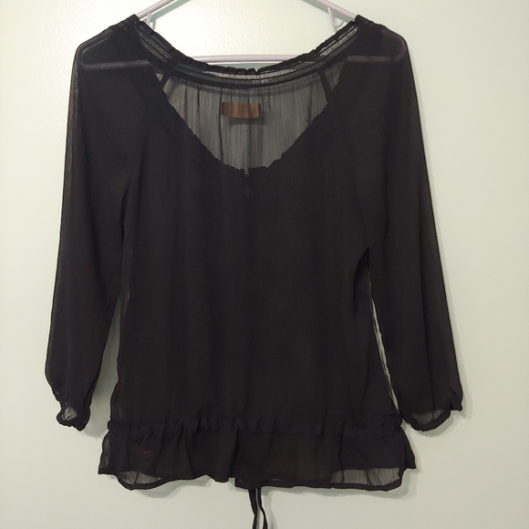 Hollister Sheer Navy Blouse Size Small - Picture 8 of 10